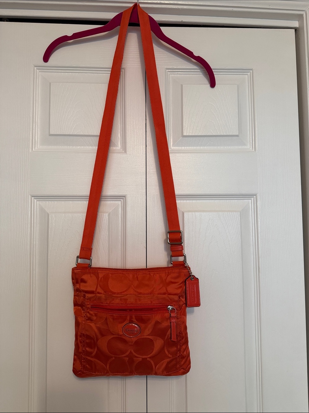 Coach Nylon Orange Signature Jacquard Crossbody Bag